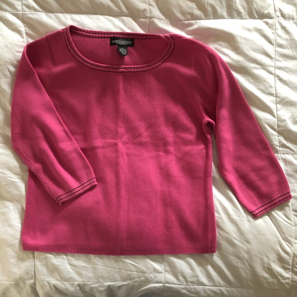 Pink 3/4 Sleeve Crewneck Sweater, Size XL
